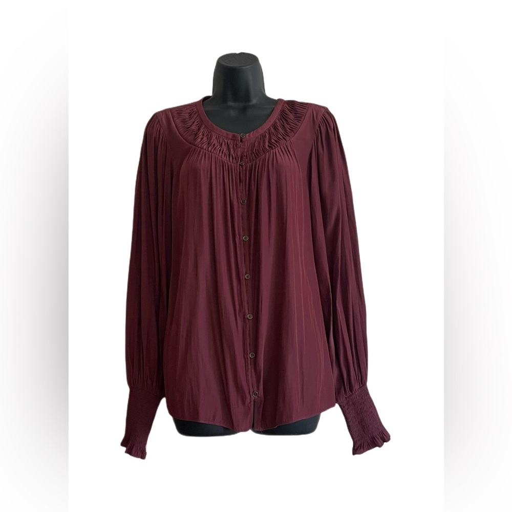 Ramy Brook NY Ruched Button Front
Blouse w/ Smocked Cuffs